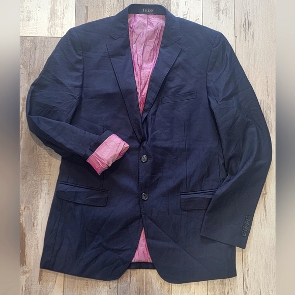42R Men's TIGLIO Luxe Blazer Slim Fit 100% Wool 2 Button Sport Coat Dark Blue